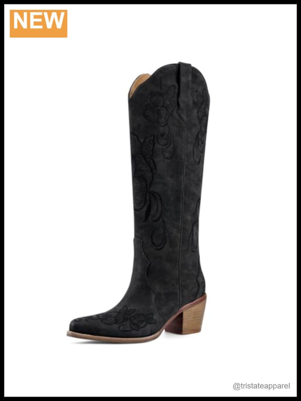 Women's Knee High Cowgirl Boots Embroidered Snip Toe Faux Suede